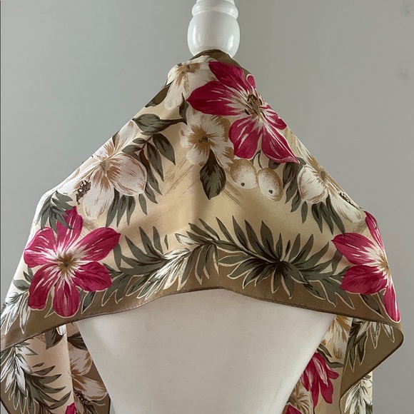 Liz Claiborne DarkPink/Taupe Floral Silk Rectangular Scarf - Picture 3 of 4